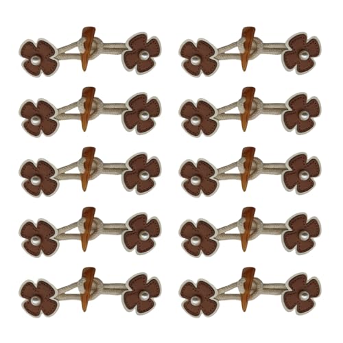 XuQiZZpp 10 x Blumen-Nähknöpfe mit Horn-Knebelverschluss, PU-Leder, Knebelverschluss, Nähzubehör für Mantel, Kleidung von XuQiZZpp