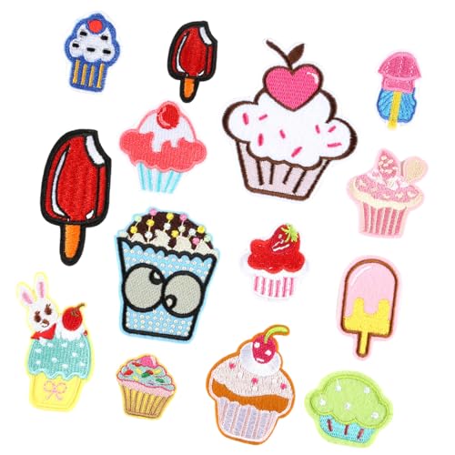 XuQiZZpp 14 Stück bestickte Flicken zum Aufbügeln auf Lebensmittelreparaturflicken Eiscreme Nähflicken Applikation Patches für Tasche von XuQiZZpp