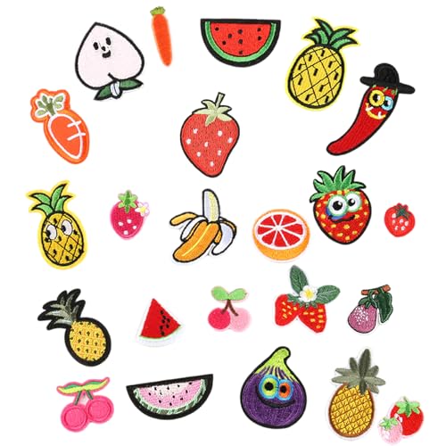 XuQiZZpp 23 Stück Erdbeer-Aufnäher zum Aufbügeln, Wassermelone, Reparaturflicken für Kleidung, Tasche, Karotte von XuQiZZpp