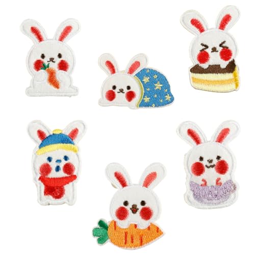 XuQiZZpp 6 Stück Cartoon Kaninchen bestickte Flicken zum Aufbügeln dekorative Patches Nähen auf Applikation Patches für Kleidung von XuQiZZpp