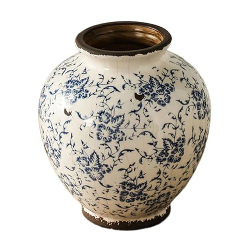 XuQiZZpp Große handgefertigte Keramik-Blumenvasen, rissige Oberfläche, blaues Muster, dekoratives Stück für Wohnzimmer von XuQiZZpp