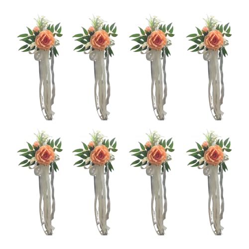 Xuancai 6 elegante weiße künstliche Blumen-Stuhl-Dekorationen, Bänke, Bänke, Blumen mit Bändern, für Hochzeit, Gang, Partyzubehör Xuancai 6 elegante weiße künstliche Blumen-Stuhl-Dekorationen, Bänke, Bänke, Blumen mit Bändern, für Hochzeit, Gang, Partyzubehör von Xuancai