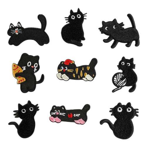Aufnäher zum Aufbügeln, Motiv: Cartoon-Katzen, 9 Stück, Tier-Reparaturflicken für Kleidung, Tasche, Dekoration Aufnäher zum Aufbügeln, Motiv: Cartoon-Katzen, 9 Stück, Tier-Reparaturflicken für Kleidung, Tasche, Dekoration von Xuanxi