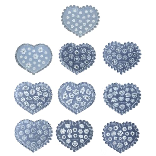 Xuanxi Silikonform, Set mit 10 Silikon-Epoxid-Formen, geprägte Muster, Blumen, Nagelschnitzform, Nagelschablonen, Vorlagen, Schmuckwerkzeug von Xuanxi