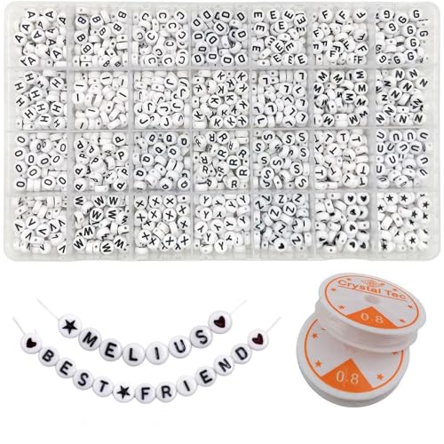 1400 Stück Buchstabenperlen zum Armbänder, 4x7 mm Weiße Acryl Rund Alphabet Perlen für Armbänder, Alphabet Perlen Set, DIY Schmuck Basteln Kreativität Geschenk Friendship Bracelet Kit 1400 Stück Buchstabenperlen zum Armbänder, 4x7 mm Weiße Acryl Rund Alphabet Perlen für Armbänder, Alphabet Perlen Set, DIY Schmuck Basteln Kreativität Geschenk Friendship Bracelet Kit von Xuigort