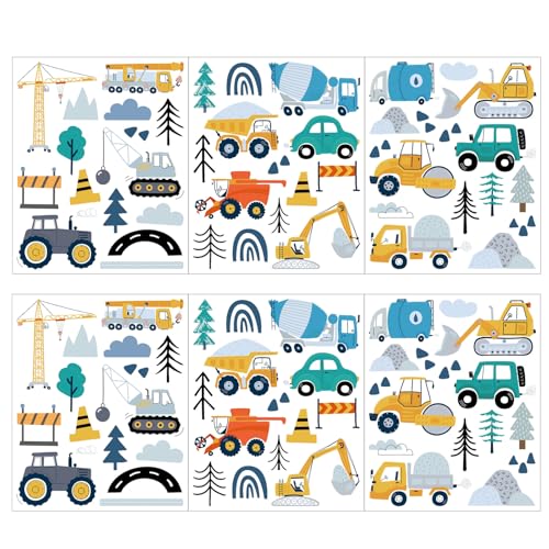 3 Stück Bagger Fahrzeuge Set Wandtattoo,Wandsticker mit Baumaschinen, für das Kinderzimmer Babyzimmer Wanddeko Kind Baby Junge Mädchen von Xuigort