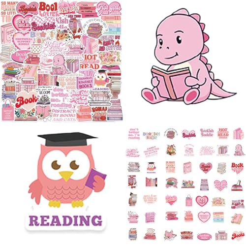 50 Stück Bookish Sticker Set, Kawaii Book Cute Graffiti Rosa Deko Wasserdichte, für Skateboard Laptop Handy Koffer Helm Motorrad, Graffiti Kleine Sticker für Jugendliche Erwachsene von Xuigort