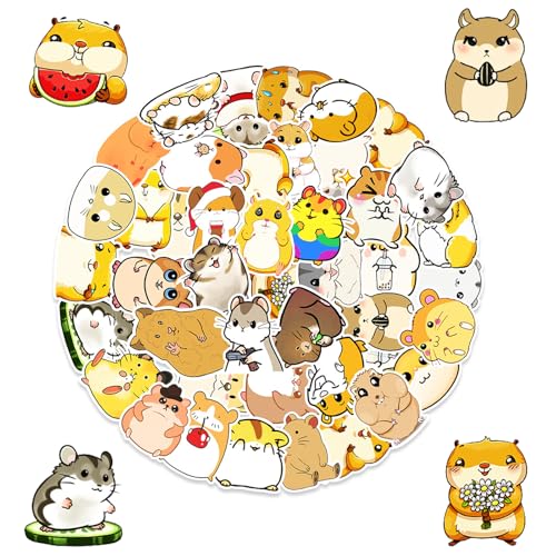 50 Stück Hamster Aufkleber, Niedliche Tier Aufkleber, Vinyl wasserdichte Cartoon Kawaii Hamster Sticker, für Laptop Skateboard Snowboard Gitarre Gepäck Auto MotorradWasserflasche Telefon von Xuigort