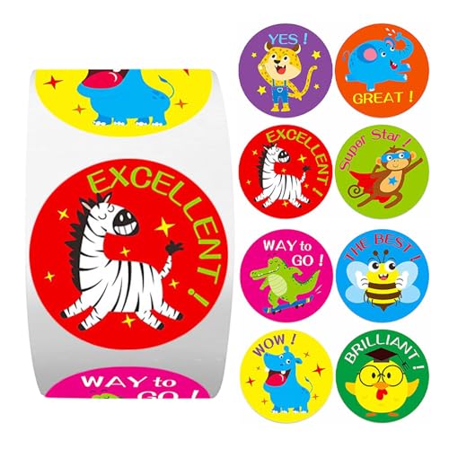 Belohnungsaufkleber Tier 2.5 cm 500 Stück, Motivationsaufkleber Kinder, Belobigung Sticker lehrer Süßer Tiere Motive Belohnungsaufkleber für Lehrer Eltern Belobigung Schüler von Xuigort