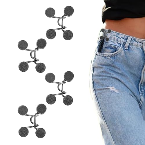 Hosen Enger Machen Clip, 4 Stück Hosen Verkleinern Clip Verstellbare Nagelfreie Taillenschnallen Set, Perfekte Passform, Kein Nähen Erforderlich, für Taillenumfang Andern, für Jeans(Schwarz) von Xuigort