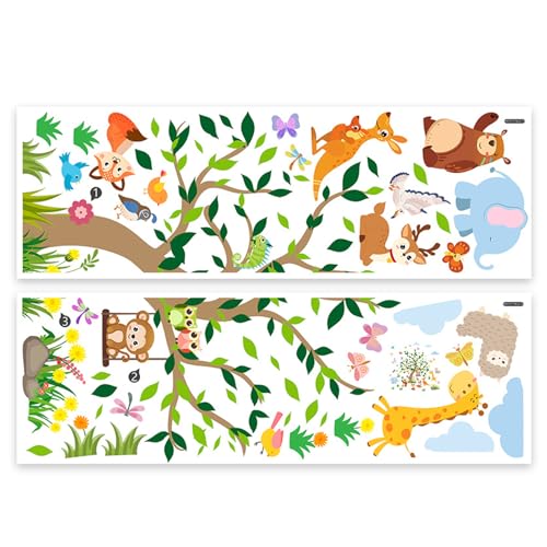 Wandtattoo Dschungel Waldtiere Baum Wandaufkleber, Fuchs REH Eule Giraffe Wandaufkleber, Wandsticker für Babyzimmer Kinderzimmer Schlafzimmer Wanddeko von Xuigort