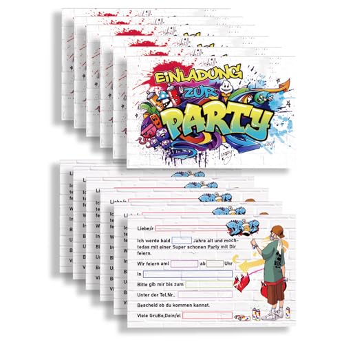 Xuigort 12 PCS Graffiti Einladungskarten Kindergeburtstag, Die Frech Bunten Graffiti, Coole Graffiti Geburtstagseinladungen mit Hochwertiger Verarbeitung, für Jungen Mädchen Kinder Party Xuigort 12 PCS Graffiti Einladungskarten Kindergeburtstag, Die Frech Bunten Graffiti, Coole Graffiti Geburtstagseinladungen mit Hochwertiger Verarbeitung, für Jungen Mädchen Kinder Party von Xuigort