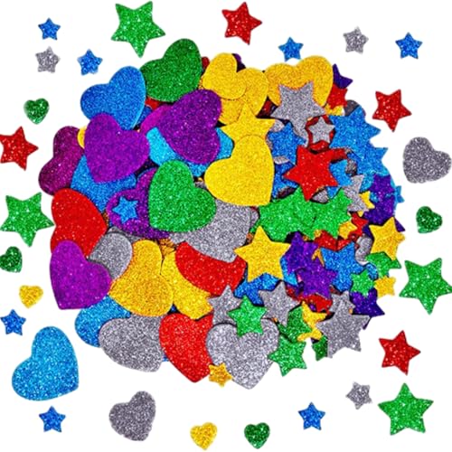 Xuigort 300 Stück Glitzernde Schaumstoff Aufkleber, Bunte Sterne Herz Sticker Kinder Moosgummi Glitzer Basteln Selbstklebende Sterne Herz Glitzer Sticker für Kunsthandwerk Xuigort 300 Stück Glitzernde Schaumstoff Aufkleber, Bunte Sterne Herz Sticker Kinder Moosgummi Glitzer Basteln Selbstklebende Sterne Herz Glitzer Sticker für Kunsthandwerk von Xuigort