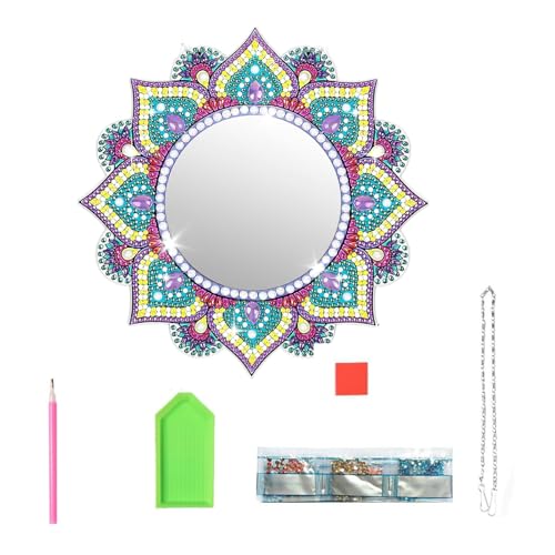 Xuigort Mädchen Geburtsta Spielzeug Spiegel, Mandala Kosmetikspiegel Diamond Painting Kinder Bastelset Mädchen, Basteln Diamantmalerei Spiegel Bastelset Kinder ab 6 7 8 10 Jahren von Xuigort