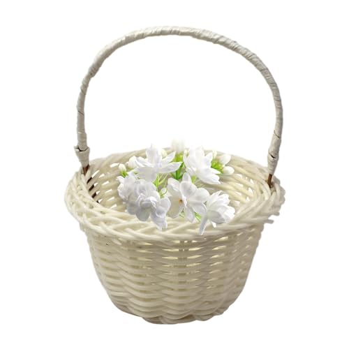 Blumenkorb Hochzeit Rattan, Henkel Hochzeits Blumenmädchen Korb, Weiden Rattan Blumenkorb Mit Griff, Rustikaler Dekorativer Blumenkorb, Streukörbchen Hochzeit Kinder Für Hochzeit Dekoration von Xujuika