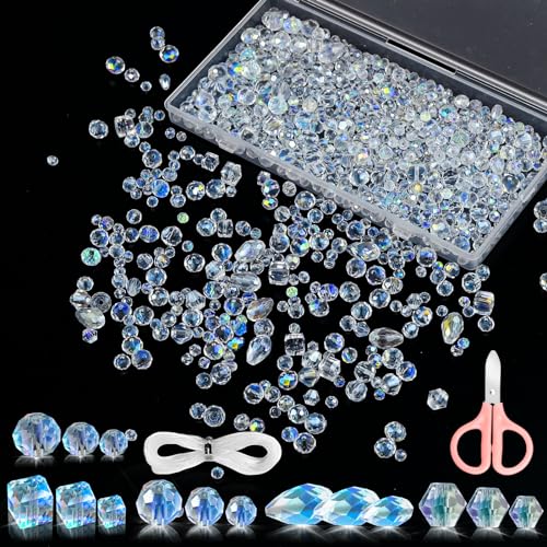 900 Stück Facettierte Glasperlen, Glitzerperlen, 5 Stile Kristall Perlen Glänzend Perlen zum Auffädeln Perlen Basteln Schmuckherstellung für Armbänder,Schlüsselanhänger (4/6/8mm) von XunHe