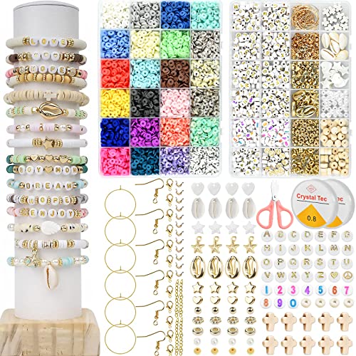 Perlen zum Auffädeln, 7200+ Stück Perlen Set, 6mm Polymer Clay Beads Armband Set mit Buchstaben, Zahl, Liebesperlen für DIY Armband Schmuckherstellung von XunHe