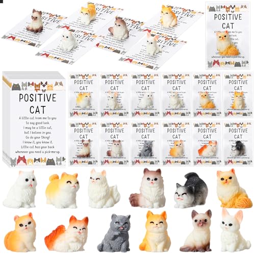 XunYee Tierärztliche Wochen-Geschenke, Großpackung, Tierarzt, Medizin, Geschenke, 12 Stile, Kunstharz, Mini-Katzen, niedliche Katzen, Großpackung mit positiven inspirierenden Karten und OPP-Beuteln von XunYee