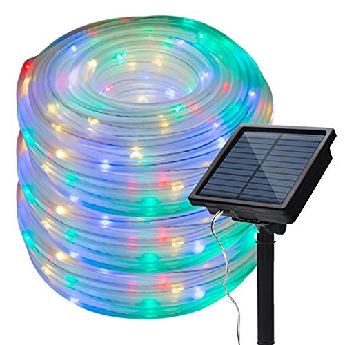 XUNATA LED Solar Lichterschlauch 10M 100 LEDs Lichter IP65 Wasserdicht Schlauchlicht Lichtschlauch für Garten, Weihnachten, Hochzeit, Party (Mehrfarbig, 10m (100LEDs) + 2m lead cable) von XUNATA