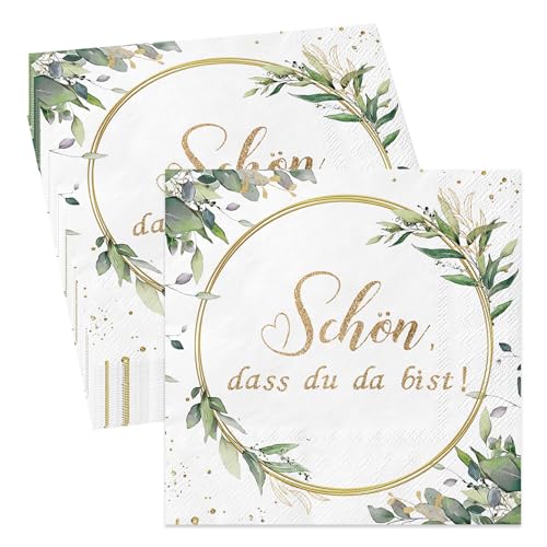 80 Stück Servietten Schön Dass Du Da Bist, 3-Lagige Servietten Eukalyptus Grün Einladung Kommunion Weiß Tischdeko Geburtstag Hochzeit Taufe Konfirmation Party Deko 80 Stück Servietten Schön Dass Du Da Bist, 3-Lagige Servietten Eukalyptus Grün Einladung Kommunion Weiß Tischdeko Geburtstag Hochzeit Taufe Konfirmation Party Deko von Xunerloy