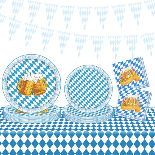 80Stück Bayern Servietten Teller Set, 40 Oktoberfest Servietten + 40 Bayernraute Teller Blau & Weiß Karierte Tissue Oktoberfestdeko München Bayerische Bierzelten Party Tisch Dekoration von Xunerloy