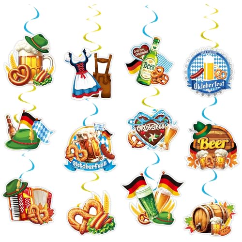 Oktoberfest Deko 48 Stück, Oktoberfest Bayrische Deko Deckenhänger Wirbel Spiral Girlande für Bayern Party Volksfest von Xunerloy