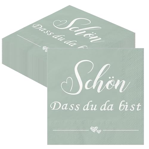 Servietten Schön Dass du da bist Grün mit Herz, 40Stück Salbeigrün Papierserviette für Kommunion Taufe Konfirmation Hochzeit Geburtstag Erstkommunion, Eukalyptus Servietten für Party Tischdeko Servietten Schön Dass du da bist Grün mit Herz, 40Stück Salbeigrün Papierserviette für Kommunion Taufe Konfirmation Hochzeit Geburtstag Erstkommunion, Eukalyptus Servietten für Party Tischdeko von Xunerloy