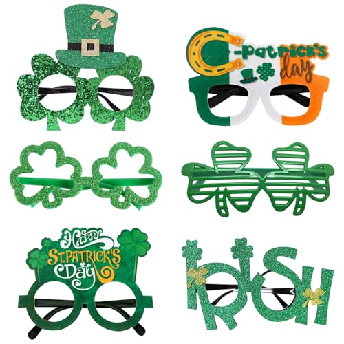 St. Patrick's Day Brille, 6 Stück, St. Patrick's Day Zubehör, Neuheit Kunststoff Brillenrahmen, grünes Kleeblatt, irische Glücksbrille, ausgefallene Party-Kostüm, Foto-Requisite für Kinder, Damen, St. Patrick's Day Brille, 6 Stück, St. Patrick's Day Zubehör, Neuheit Kunststoff Brillenrahmen, grünes Kleeblatt, irische Glücksbrille, ausgefallene Party-Kostüm, Foto-Requisite für Kinder, Damen, von Xunerloy