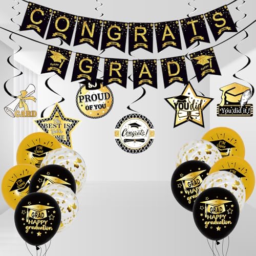 Xunerloy Abschluss Deko, Abschlussfeier Party Dekoration 2025, Schwarz Gold Schulabschluss Deko, Graduierung Dekorationen Fotorequisiten Xunerloy Abschluss Deko, Abschlussfeier Party Dekoration 2025, Schwarz Gold Schulabschluss Deko, Graduierung Dekorationen Fotorequisiten von Xunerloy