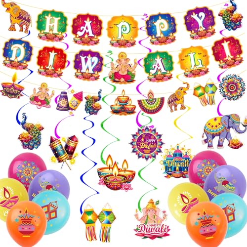 Xunerloy Diwali Banner Hängende Partydekorationen, Diwali Swirl Girlande für Deepavali, Pooja, Puja Indische Motto Party Dekorationen Xunerloy Diwali Banner Hängende Partydekorationen, Diwali Swirl Girlande für Deepavali, Pooja, Puja Indische Motto Party Dekorationen von Xunerloy