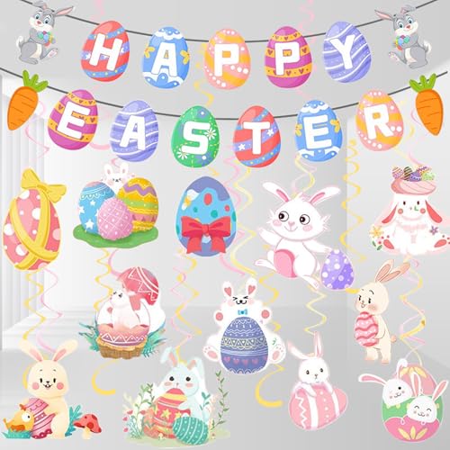 Xunerloy Happy Easter Hanging Decorations, Happy Easter Banner Easter Foil Hanging Swirl Streamers Decorations Easter Bunting for Easter Party Favors Decoration Garden School Wall Window Ceiling Xunerloy Happy Easter Hanging Decorations, Happy Easter Banner Easter Foil Hanging Swirl Streamers Decorations Easter Bunting for Easter Party Favors Decoration Garden School Wall Window Ceiling von Xunerloy