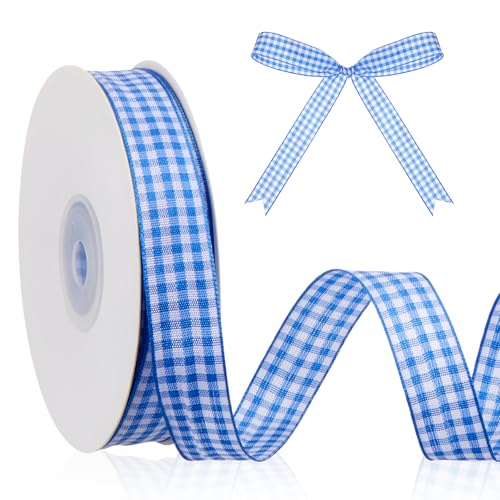 Xuniea Blau Weiß Karoband Bierfest Dekoration(16 mm x 27 m) Bierfest Style Band Geschenkband Geschenkverpackung Kariertes Band Dekoband Schleifenband Bayerisches Trachtenband(Rechteck) von Xuniea