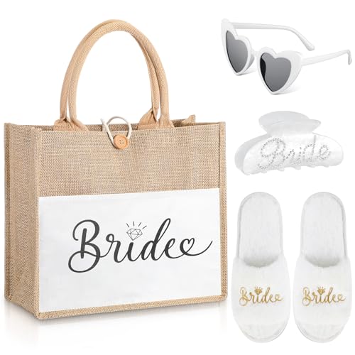 Xuniea Braut Geschenk Bride Jute Tragetasche Jute Einkaufstasche Herz Brille Braut Hausschuhe Haarspange Geschenk für Brautdusche Junggesellenabschied Hochzeit JGA Accessoires Frauen Bride to Be Deko Xuniea Braut Geschenk Bride Jute Tragetasche Jute Einkaufstasche Herz Brille Braut Hausschuhe Haarspange Geschenk für Brautdusche Junggesellenabschied Hochzeit JGA Accessoires Frauen Bride to Be Deko von Xuniea