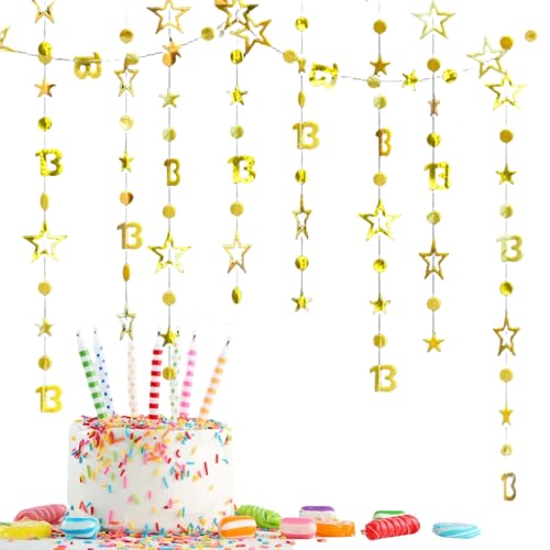 3 m lange Dekoration zum 13. Geburtstag, Banner zum 13. Geburtstag, Banner für 1/3. Geburtstag, goldene hängende Wirbel, Luftschlangen, goldfarbene Party-Dekoration, A 3 m lange Dekoration zum 13. Geburtstag, Banner zum 13. Geburtstag, Banner für 1/3. Geburtstag, goldene hängende Wirbel, Luftschlangen, goldfarbene Party-Dekoration, A von Xunzhi