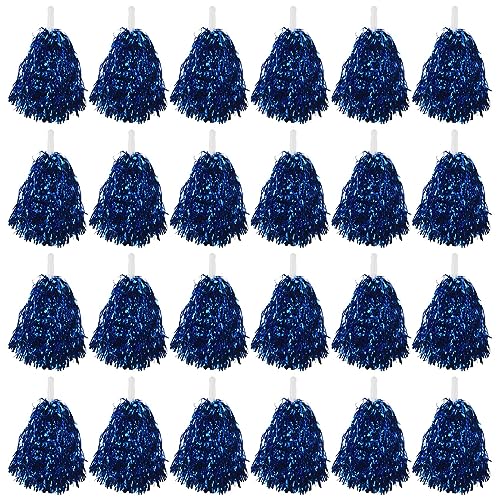 Xuodawer 24 StüCk Cheerleading Pom Poms Metallfolie Cheer Pom Poms mit Kunststoffgriff für Erwachsene Kinder Cheerleader Blau von Xuodawer