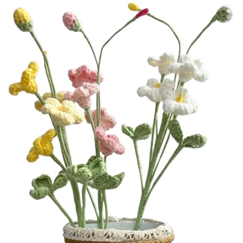 Xuoxeji Handgefertigte Kleeblatt-Häkelblumen, fertige Kleeblatt-Oxalis-Häkel-Plüsch-Garnklee-Plüschblume, Kunstkleeblatt-Häkel-Geschenke für Frauen, Zuhause, Büro, Tischdekoration (gelb) von Xuoxeji