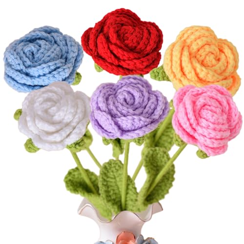 Xuoxeji Handgefertigter Rosenstrauß, gestrickte Blumen, Häkelblumen, Geschenke für Jahrestage, Valentinstag, Hochzeiten (6 Farben) von Xuoxeji