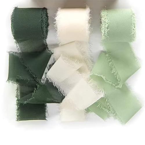 Chiffonband 3 Rollen, Fransen-Chiffonband, Grün Bandset, Chiffon-Seidenband, Hochzeit Seidenband, Schleifenband, Stoffband für Hochzeit, Taufe und Geburtstag Geschenke (4cm x 5m) von Xusxes