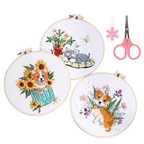 Xusxes 3 Stück Kreuzstich Set, Sticken, Stick Set, Sticken Set, Sticken für Anfänger, Sticken Set Erwachsene, Embroidery Kit, Cross Stitch Kit, Stickset für Anfänger(Weiß) von Xusxes