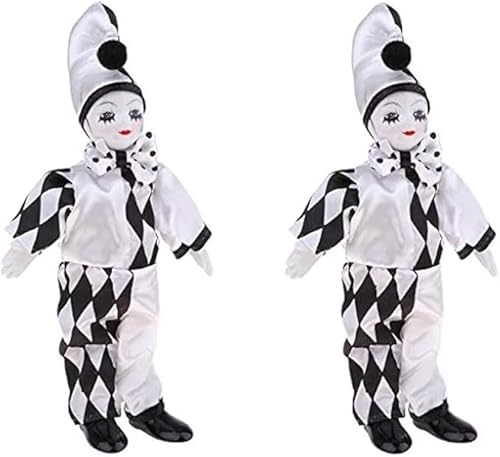 Xuyuehengqdd Clown-Puppe, Porzellan, stehend, 25 cm, mit schwarz-weißem Kostüm, für Heimdekoration, 2 Stück Xuyuehengqdd Clown-Puppe, Porzellan, stehend, 25 cm, mit schwarz-weißem Kostüm, für Heimdekoration, 2 Stück von Xuyuehengqdd