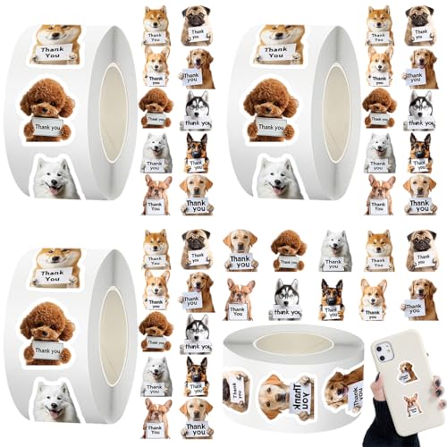 4 Roll Sticker Tiere - 500 Stück Hundeaufkleber Klein - Dankeschön Aufkleber Rolle | Für Laptop, Telefon, Wasserflasche, Fahrrad, Koffer, Scrapbook, Fotoalben 4 Roll Sticker Tiere - 500 Stück Hundeaufkleber Klein - Dankeschön Aufkleber Rolle | Für Laptop, Telefon, Wasserflasche, Fahrrad, Koffer, Scrapbook, Fotoalben von Xvilmaun