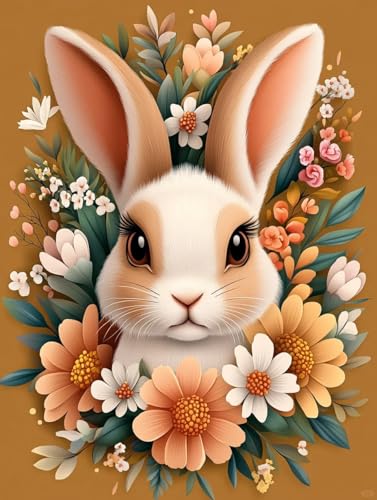 XvvwEndlessx 11CT Gestempelte Kreuzstich-Sets Kreuzstich-Kit Starter Kaninchen Mit Blumen Sticken Set Erwachsene AnfäNger 40×50Cm von XvvwEndlessx