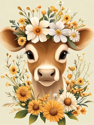 XvvwEndlessx 11CT Gestempelte Kreuzstich-Sets Kreuzstich-Kit Starter Kuh Mit Blumen 1 Sticken Set Erwachsene AnfäNger 40×50Cm von XvvwEndlessx