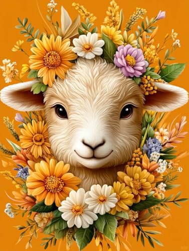 XvvwEndlessx 11CT Gestempelte Kreuzstich-Sets Kreuzstich-Kit Starter Schaf Mit Blumen Sticken Set Erwachsene AnfäNger 40×50Cm von XvvwEndlessx