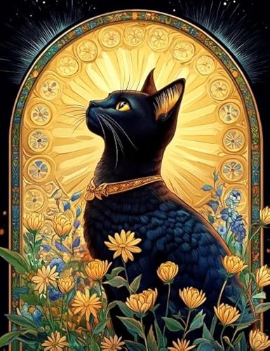 XvvwEndlessx 11CT Gestempelte Kreuzstich-Sets Kreuzstich-Kit Starter Schwarze Katze Blickt Nach Oben Sticken Set Erwachsene AnfäNger 40×50Cm von XvvwEndlessx