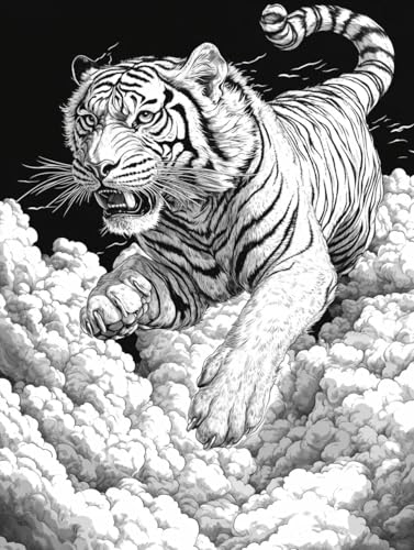 XvvwEndlessx 11CT Gestempelte Kreuzstich-Sets Kreuzstich-Kit Starter Tiger Tanzt In Den Wolken 3 Sticken Set Erwachsene AnfäNger 40×50Cm von XvvwEndlessx
