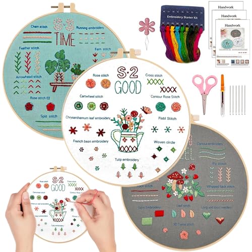1 Set Stickkit, Hand Stickkit mit gestempelten Mustern, Kreuzstich -Kits einschließlich Tools zum Erlernen anderer Stiche von Xweptuy