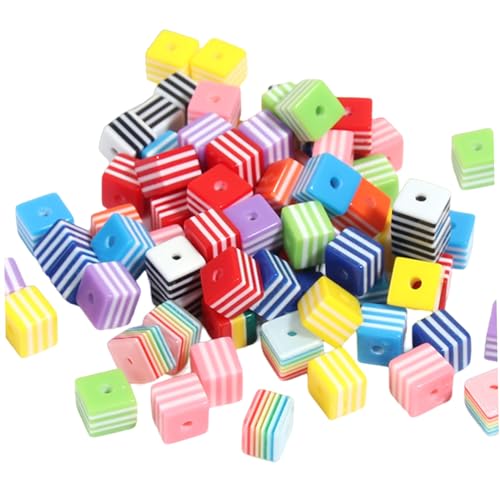 200pcs Acrylperlen, gestreifte Würfel Regenbogenperlen mit Loch 8 mm farbenfrohe quadratische, gestreifte Bubblegum Gumball für DIY Craft -Schmuckherstellung, Miniatur -Badewanne Modell von Xweptuy