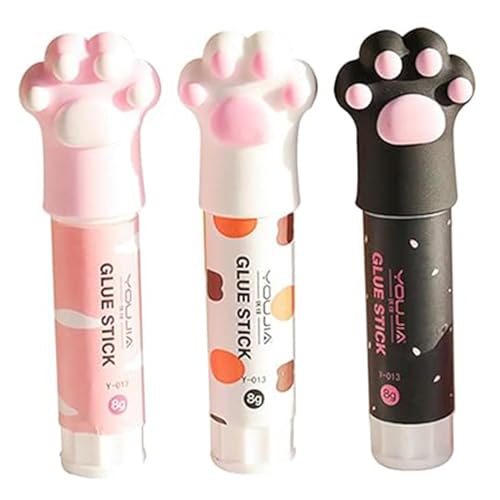 3pcs niedliche Klebstöcke, Katzenkrallen geformt 3, 9 x 0, 8 Zoll Feststoffe Kleber für die Schule Schnellstange farbige, ungiftige Kawaii -Schreibwaren für Kinder von Xweptuy