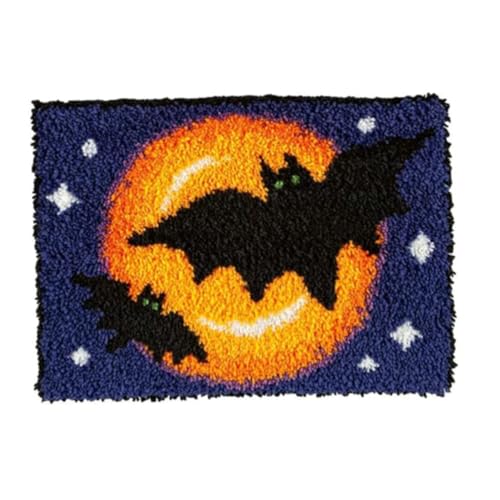 Latch Hook Kits DIY Häkelgarn Kits Halloween Fledermäuse Teppichsticke Haken Teppich Kit Wandteppich für Kinder und Erwachse von Xweptuy